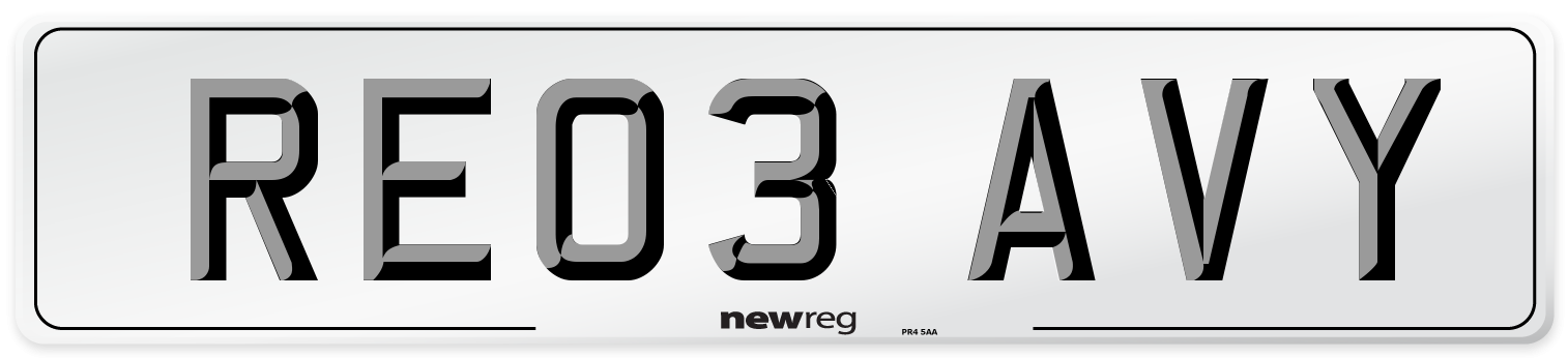 RE03 AVY Number Plate from New Reg